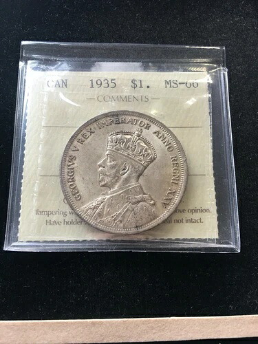 1935年、ICCSグレードカナダ銀貨 **MS-66**