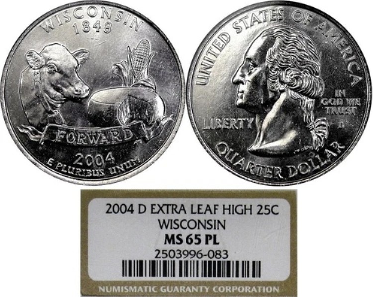 2004-D WI 25C NGC MS65PL「エクストラリーフハイ」?重要な変種であり、希少なプルーフコイン！
