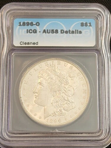 1896-O モーガン銀貨 1 ドル - ICG AU-58 詳細 - 日付が不明です!