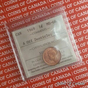 1949年カナダ1セントペニー - ICCS MS 66 レッドAオフデンティクルトップポップ #coinsofcanada