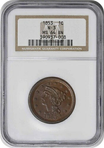 1853年ラージセント MS64BN NGC