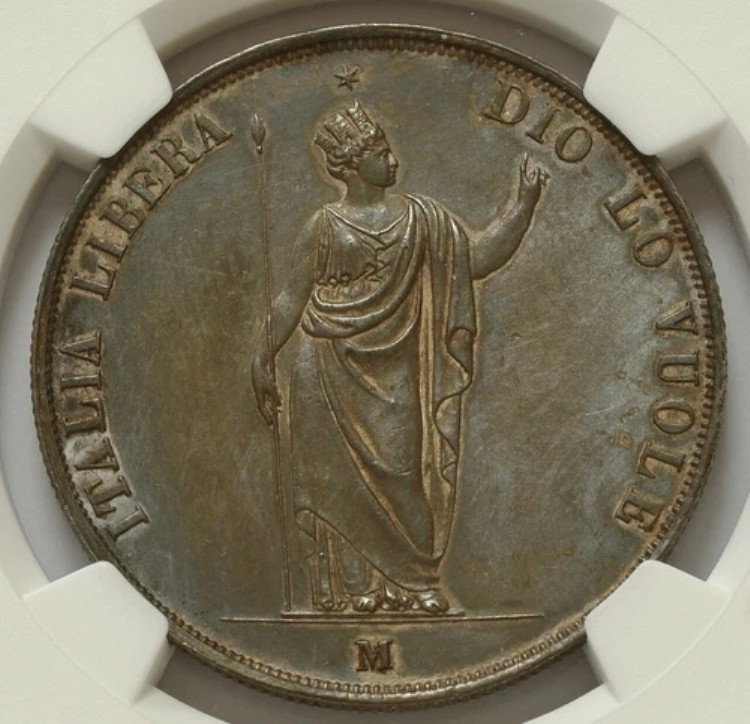 イタリア 5リラ 1848年 ロンバルディア ショートステム NGC MS62