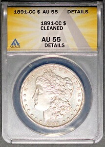 1891-CC 1ドル銀モルガンドル AU 55 詳細 ANACS # 7492240 + ボーナス