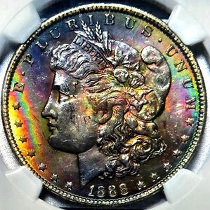 1888 P ト??ーン モーガン $????NGC MS 63????鮮やかなディープカラー レインボー トナー????ビデオ｜WORLD RESOURCE【KING店】