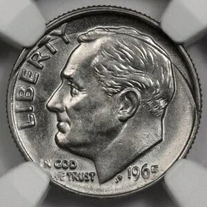 1965年 NGC MS66 不完全なカーブクリップダイムミントエラー 非常に希少なコイン