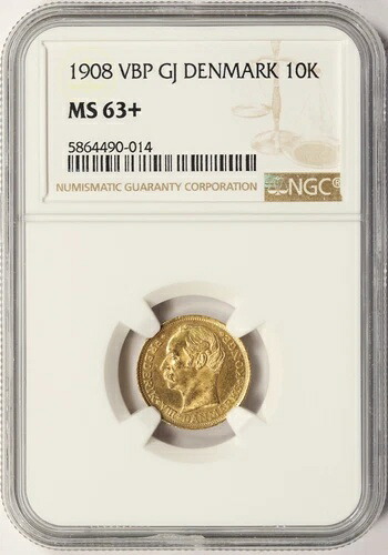 1908 VBP デンマーク ゴールド 10 クローネ NGC MS63+