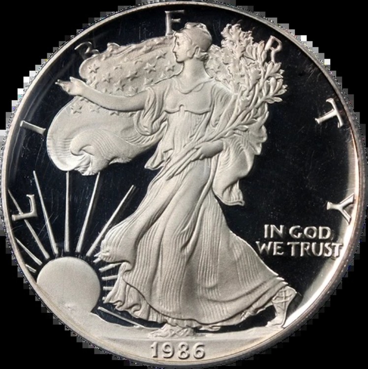 1986-S シルバー アメリカンイーグル $1 PCGS PR70 DCAM メルカンティ 直筆サイン入りラベル