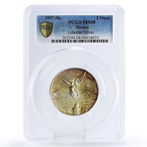 メキシコ 2オンサス リベルタッド 独立の天使 MS68 PCGS 銀貨 1997年