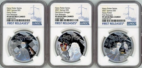 ハリー・ポッター 3 x 1オンス シルバープルーフコインセット 2021 $5 サモア NGC PF69 UC FR