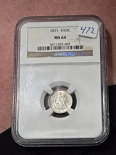 1871年 NGC MS64 自由の女神像半ダイム ナイスホワイトコイン