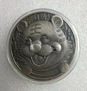 中国上海造幣局 2010年 漫画虎アンティークシルバーメダル 200g COA
