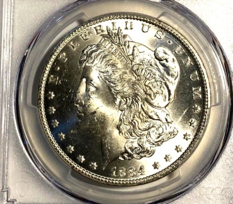 #A8013、モルガン銀貨 PCGS ゴールドシールド 1884 CC MS63