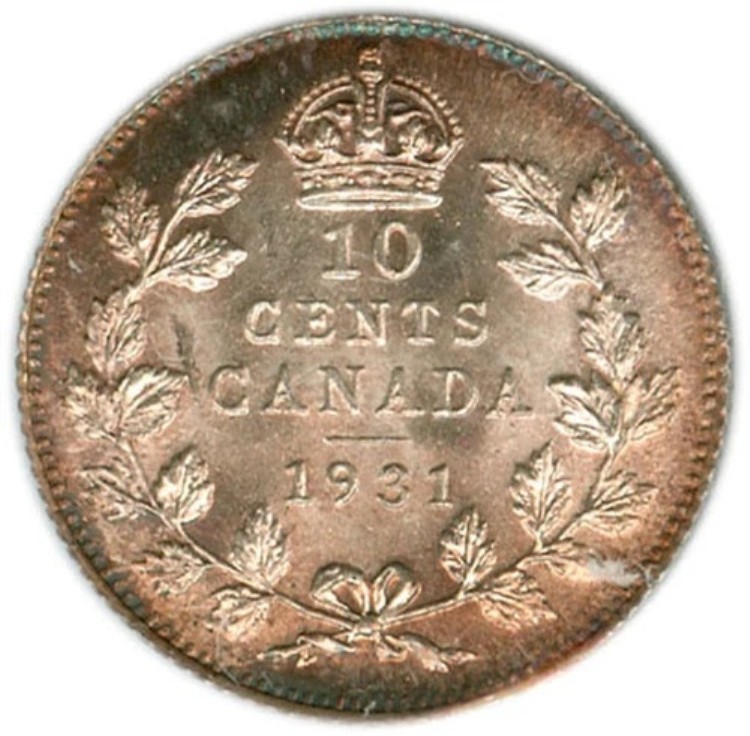 10セントカナダ1931年ICCS MS65; 魅力的な金茶色の色合い｜WORLD RESOURCE【KING店】