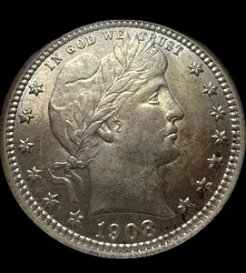 1908年 バーバー クォータードル - NGC MS-64 - オールドホルダー - 第一次世界大戦前期コイン - 送料無料