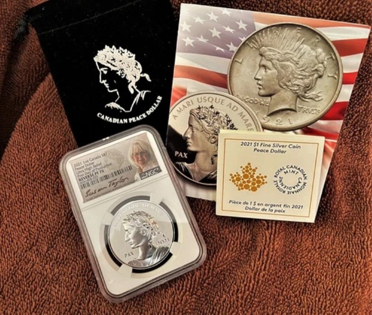 2021 カナダ S$1 FDP 平和ドル、NGC REV. PF70、超高浮き彫り、テイラー SIG。