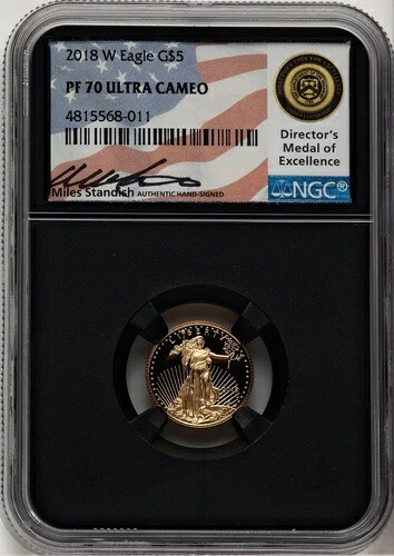 2018-W 5ドル 10分の1オンス 金貨 イーグル マイルズ スタンディッシュ NGC PF70