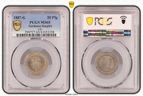 エンパイア 20 フェニヒ J.6 1887 G ブリリアント 未流通 PCGS MS65 72358