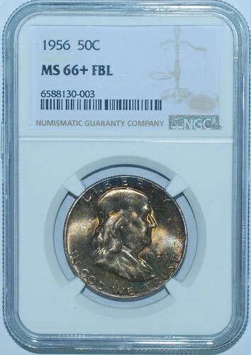 1956 NGC MS66+FBL フルベルライン フランクリン ハーフダラー ミントセット トーン