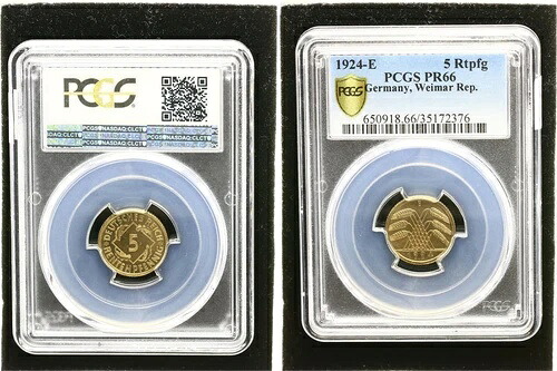 ワイマール 5 ペンション ペニー 1924 E プルーフ PCGS PR66