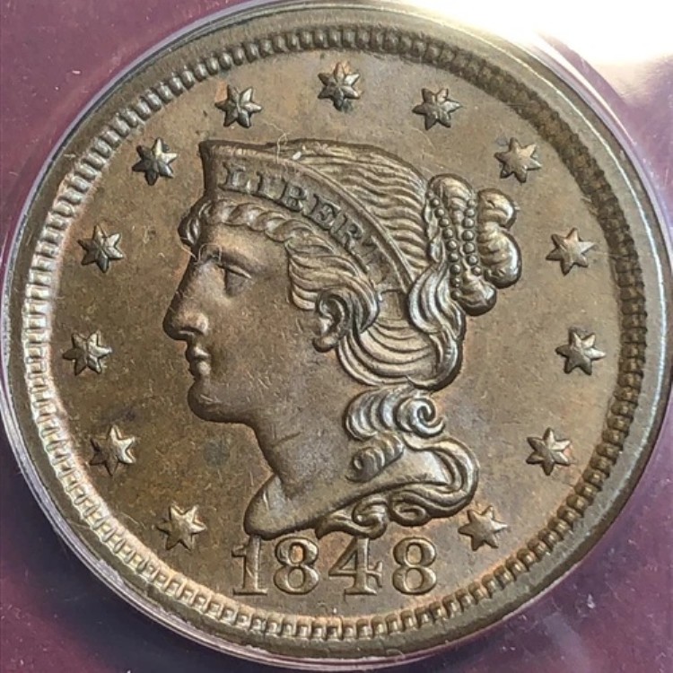 1848年製ラージセント N.35 R-2 ANACS MS60 ルックス アンダーグレード チョイス チョコレートブラウン 未使用