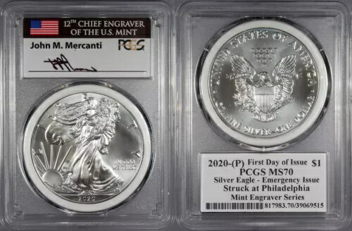 2020-(P) シルバーイーグル・エマージェンシー; ミント・エングレーバー・シリーズ; FDO??I; メルカンティ PCGS MS70