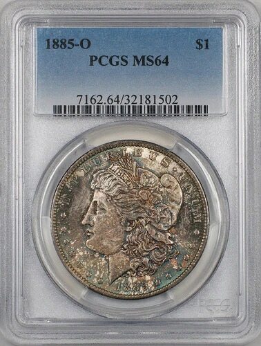 1885-O モルガン シルバー ダラー 1ドル コイン PCGS MS-64 トーン (7A)