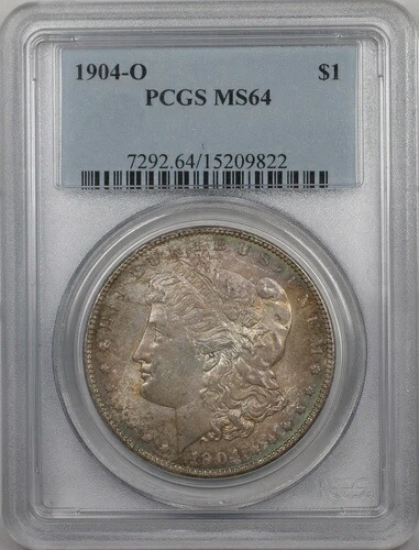 1904-O モルガン シルバー ダラー 1 ドル コイン PCGS MS-64 (BR9 B トーン)
