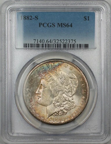 1882-S 1ドル モルガン銀貨 PCGS MS-64 5A 一部バッグトーニング