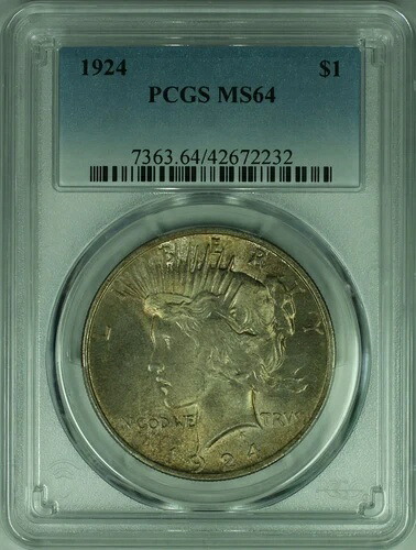 1924年 ピースシルバードルコイン $1 PCGS MS-64 トーン (37) B