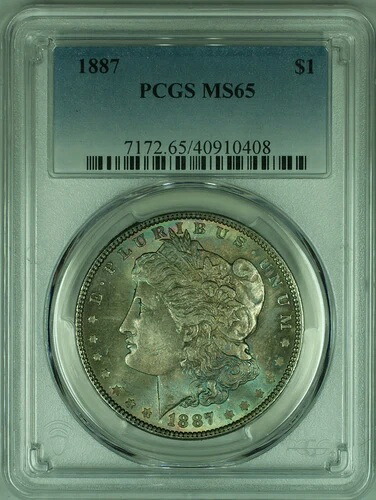 1887年 モルガン銀貨 S$1 PCGS MS-65 トーン (33)