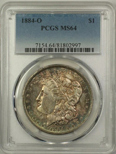 1884-O モルガン シルバードル 1ドルコイン PCGS MS-64 トーン (14)