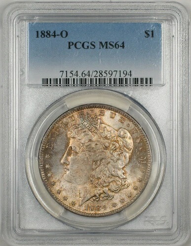 1884-O モルガン シルバードル 1ドルコイン PCGS MS-64 トーン (11)