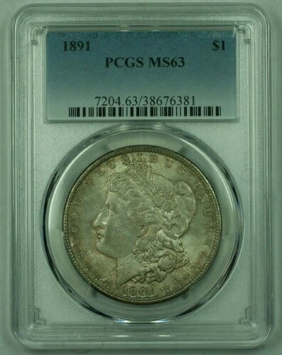 1891年 モルガン銀貨 S$1 PCGS MS-63 (B) (トーンあり) (26)