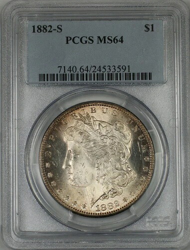 1882-S モーガン銀貨 1ドル硬貨 PCGS MS-64 トーン (2A)