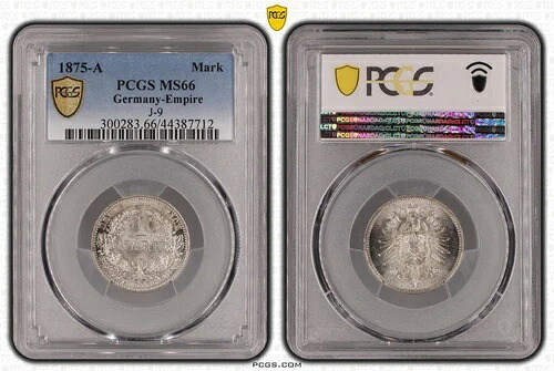 1マルク通貨コイン J.9 1875 A PCGS認定 MS66 ブリリアント 未流通 80886