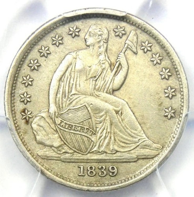 1839-O 着席リバティダイムコイン 10セント ドレープなし - PCGS AU認定 詳細 173,800円