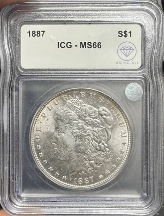 1887年 モルガン銀貨 ICG MS-66 IDC 検証済み（トーン付き）