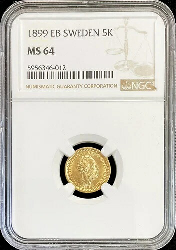 1899 EB ゴールド スウェーデン 5 クローナ コイン オスカー II コイン NGC ミント ステート 64