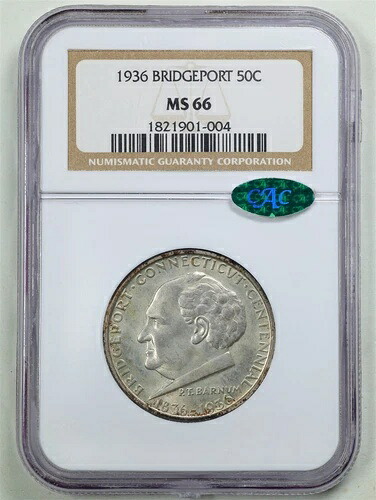 1936年 50セント ブリッジポート記念ハーフドル MS66 NGC CAC 1821901-004