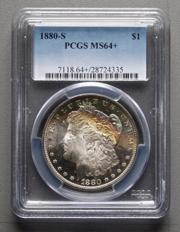 1880-S 銀製モルガン・ダラー - PCGS MS64+ - 明るい「ロールの端」のクレセント調