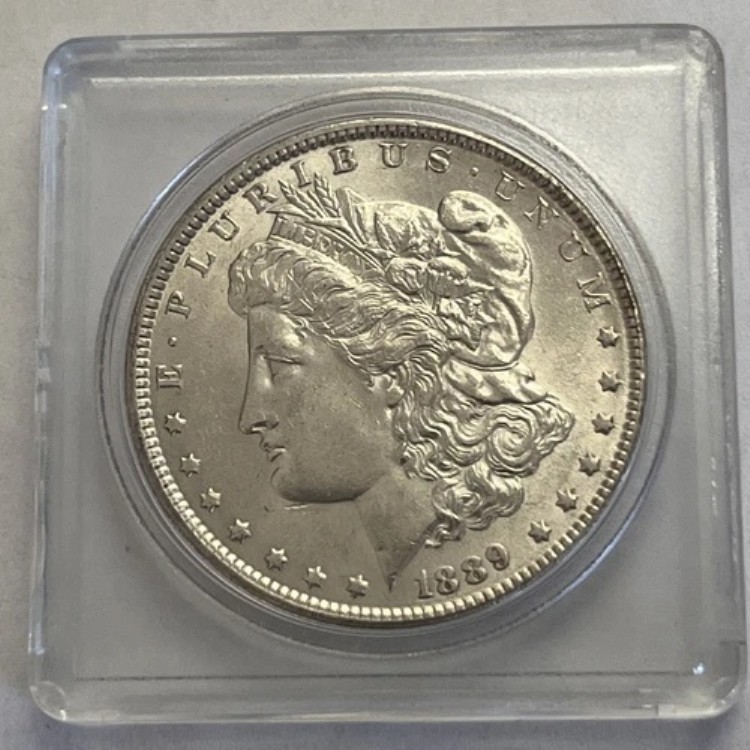 1889-P VAM-33 ダブルイヤー スラント 日付 High 9 エラー モルガン シルバー ダラー画像