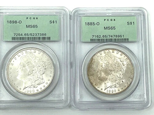 2------ PCGS MS65 モルガン銀貨 OGH 1898-O、1885-O