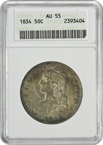 1834年 胸像ハーフドル 小さな日付 小さな文字 AU55 ANACS