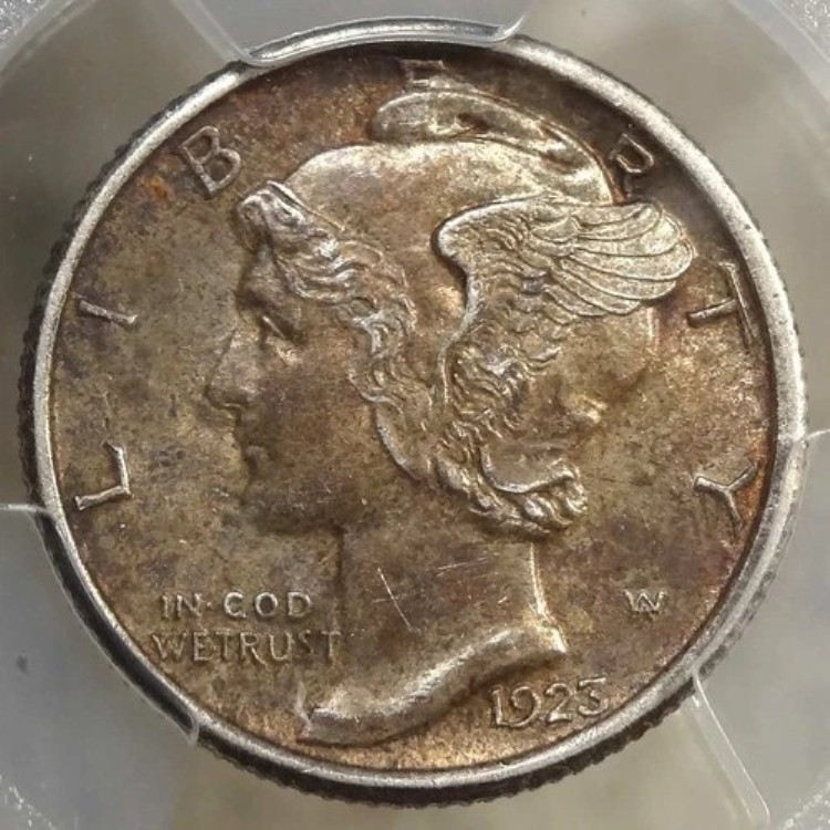 1923-S マーキュリーダイム、PCGS AU-58FB、ポップ2コイン、100%オリジナル、より良い日付