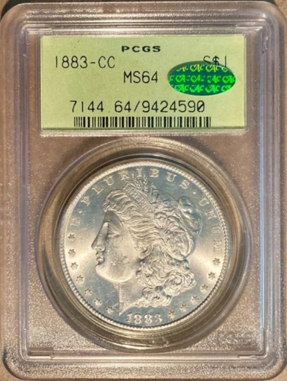 1883-CC PCGS & CAC MS64 モルガン銀貨 1ドル - オールドグリーンホルダー - OGH