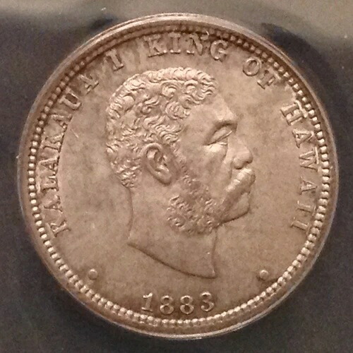 - 1883年ハワイ王国クォータードル カラカウアIジェム アンク ANACS MS 63