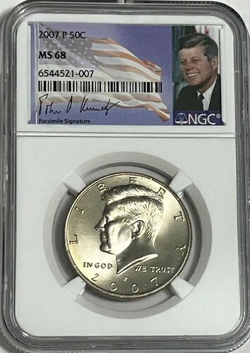 2007 P NGC MS68 ミントステート クラッド ケネディ ハーフダラー ビジネスストライク 50セント JFK コイン
