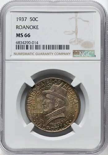 1937 年 ロアノーク - NGC MS66 - 完璧な多色表面 - 見た目がはるかに良い!