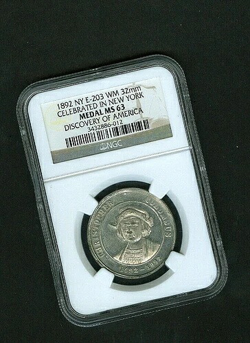 1892年 NY EGLIT #203 アメリカ大陸発見 世界コロンビア博覧会 NGC MS 63