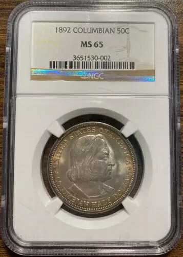 :1892年 50セント コロンビア万国博覧会記念ハーフドル NGC MS65 ブラストホワイト R3